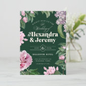 Bloementuin roze & groen bruiloft uitnodiging (Staand voorkant)