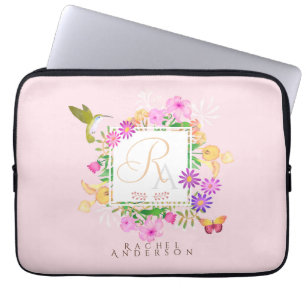 Bloementuin roze monogram laptop sleeve