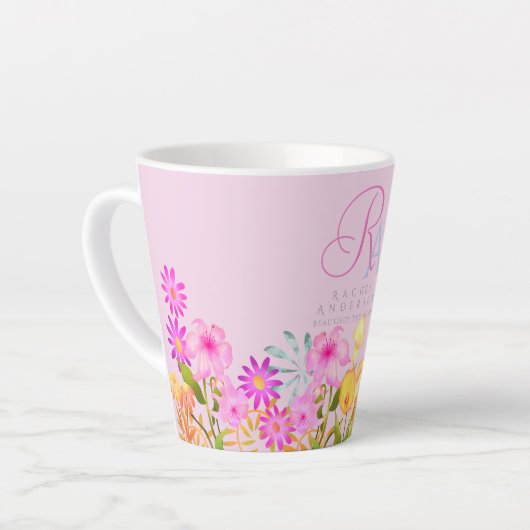 Bloementuin roze monogram latte mok (Linkerhoek)