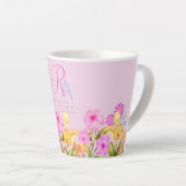Bloementuin roze monogram latte mok (Rechterhoek)