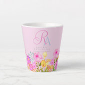 Bloementuin roze monogram latte mok (Voorkant)