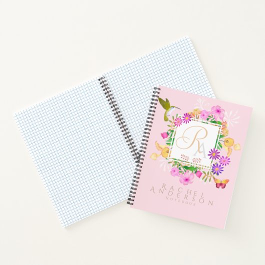 Bloementuin roze monogram notitieboek (Binnen)
