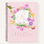 Bloementuin roze monogram notitieboek (Voorkant)