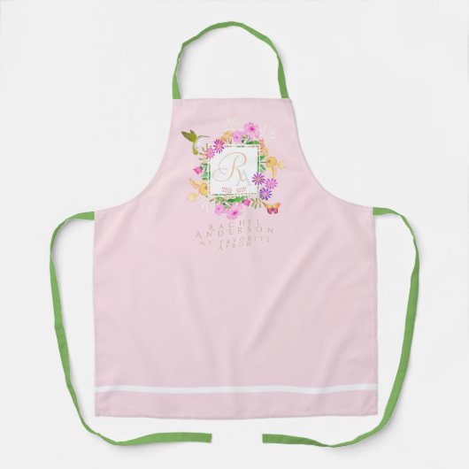 Bloementuin Roze Monogram Schort (Voorkant)