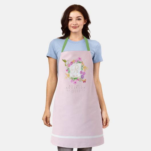 Bloementuin Roze Monogram Schort (Gedragen)
