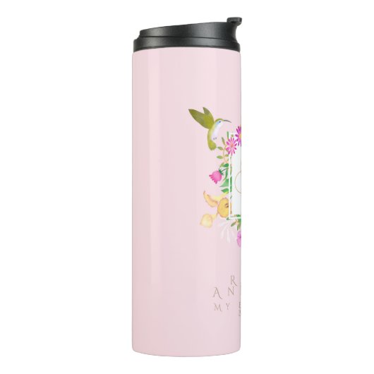 Bloementuin roze monogram thermosbeker (Gedraaid links)