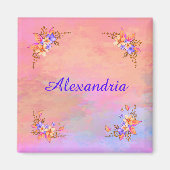 Bloementuin Roze Waterverf Elegant Personaliseren Magneet (Voorkant)