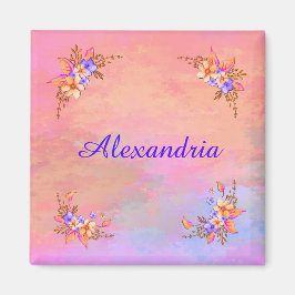 Bloementuin Roze Waterverf Elegant Personaliseren Magneet