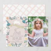 Bloementuin Roze Witte Bunny Meisje Foto Verjaarda Kaart (Voorkant / Achterkant)