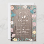 Bloementuin Rustiek Hout Meisje Brunch Baby shower Kaart (Voorkant)