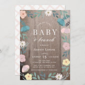 Bloementuin Rustiek Hout Meisje Brunch Baby shower Kaart (Voorkant / Achterkant)