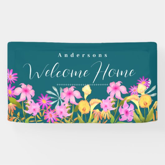 Bloementuin Teal Welkom Thuis Spandoek (Horizontaal)
