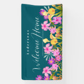 Bloementuin Teal Welkom Thuis Spandoek (Verticaal)