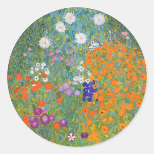 Bloementuin van Gustav Klimt Ronde Sticker