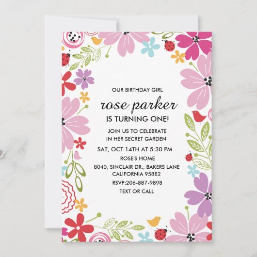 Bloementuin verjaardagsfeestje uitnodiging (Voorkant)