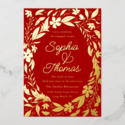 Bloementuin Verloving Feestelijke Bruiloft Uitnodi Folie Uitnodiging (Voorkant)