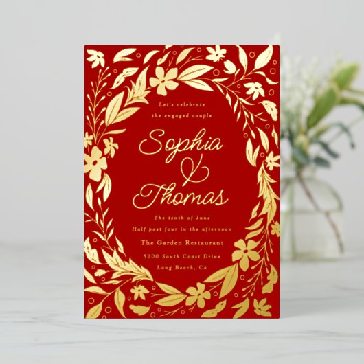 Bloementuin Verloving Feestelijke Bruiloft Uitnodi Folie Uitnodiging (Staand Voorkant)