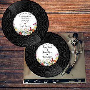 Bloementuin Vinyl Muziekrelease Vintage Bruiloft Kaart