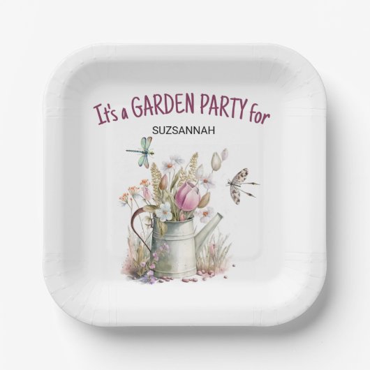 Bloementuin vlinders libellen Waterverf Papieren Bordje (Voorkant)