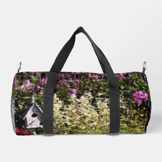 Bloementuin vogelhuisje kunst gepersonaliseerd plunjezak (Achterkant)