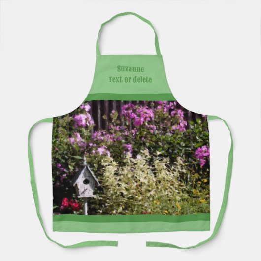 Bloementuin vogelhuisje kunst gepersonaliseerd schort (Voorkant)