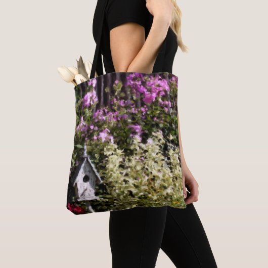 Bloementuin Vogelhuisje Pastel Schilderij Tote Bag (Dichtbij)