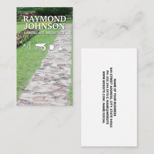 bloementuin | wandelpad | tuingereedschap visitekaartje (Voorkant / Achterkant)