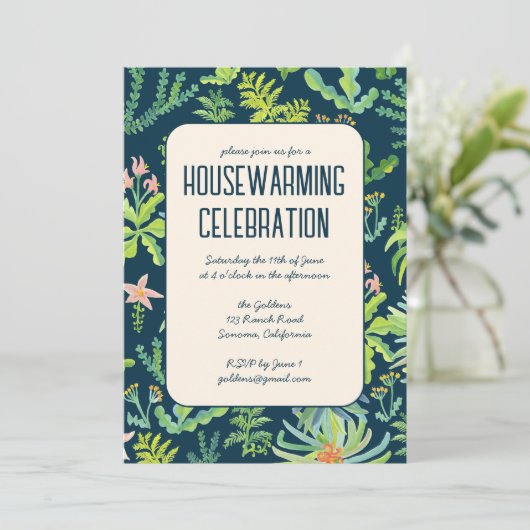 Bloementuin Waterverf Custom HOUSEWARMING PARTY Kaart (Staand voorkant)