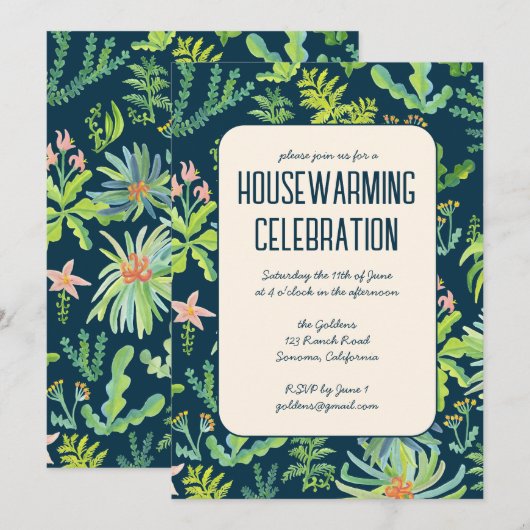 Bloementuin Waterverf Custom HOUSEWARMING PARTY Kaart (Voorkant / Achterkant)