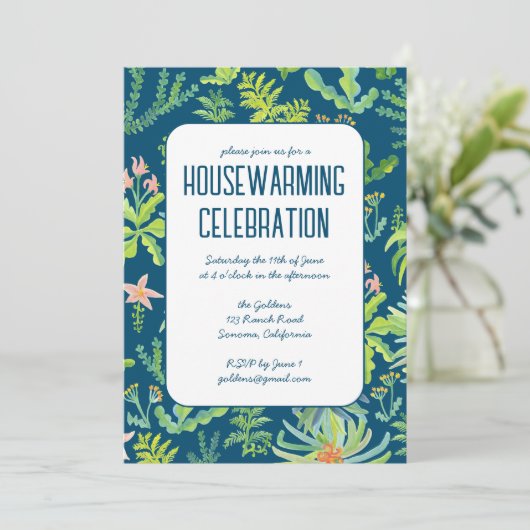 Bloementuin Waterverf Custom HOUSEWARMING PARTY Kaart (Staand voorkant)