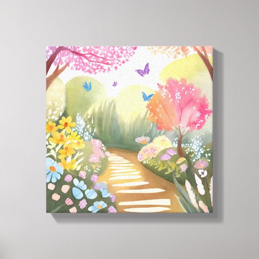 Bloementuin | Whimsical Aquarel Schilderij Canvas Afdruk (Voorkant)