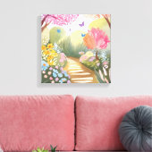 Bloementuin | Whimsical Aquarel Schilderij Canvas Afdruk (Insitu (Woonkamer))