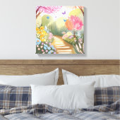 Bloementuin | Whimsical Aquarel Schilderij Canvas Afdruk (Insitu (Slaapkamer))