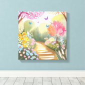 Bloementuin | Whimsical Aquarel Schilderij Canvas Afdruk (Insitu (Houten vloer))