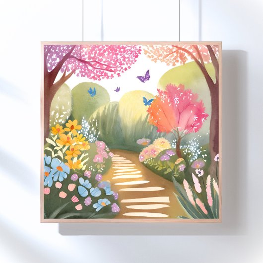 Bloementuin | Whimsical Aquarel Schilderij Poster