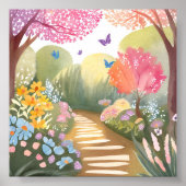 Bloementuin | Whimsical Aquarel Schilderij Poster (Voorkant)