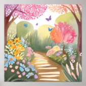 Bloementuin | Whimsical Aquarel Schilderij Poster (Voorkant)
