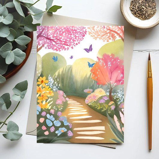 Bloementuin | Whimsical Watercolor Schilderij Briefkaart