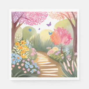 Bloementuin   Whimsical Watercolor Schilderij Servet