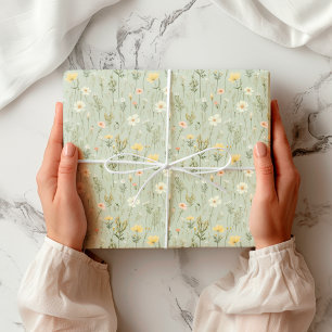 Bloementuin Wilde bloemen Patroon Botanisch Groen Cadeaupapier