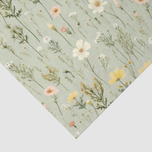 Bloementuin Wilde bloemen Patroon Botanisch Groen Tissuepapier (Detail)