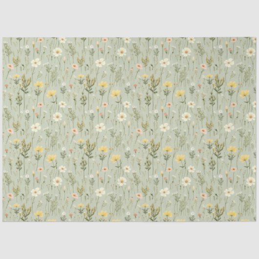 Bloementuin Wilde bloemen Patroon Botanisch Groen Tissuepapier (Voorkant)