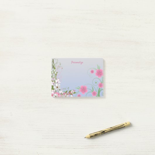 Bloementuin Wit & Roze Bloem Persoonlijk Post-it® Notes (Op bureau)