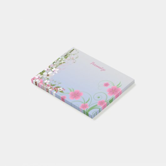 Bloementuin Wit & Roze Bloem Persoonlijk Post-it® Notes (Schuin)