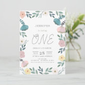 Bloementuin Witte GIrl 1e verjaardag Kaart (Staand voorkant)