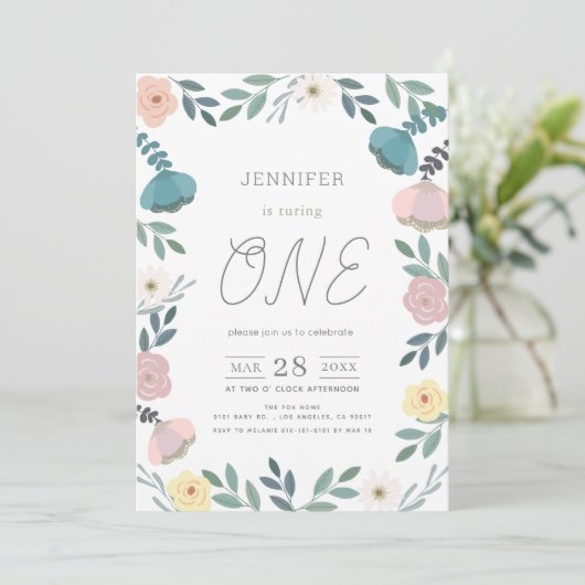 Bloementuin Witte GIrl 1e verjaardag Kaart (Staand voorkant)