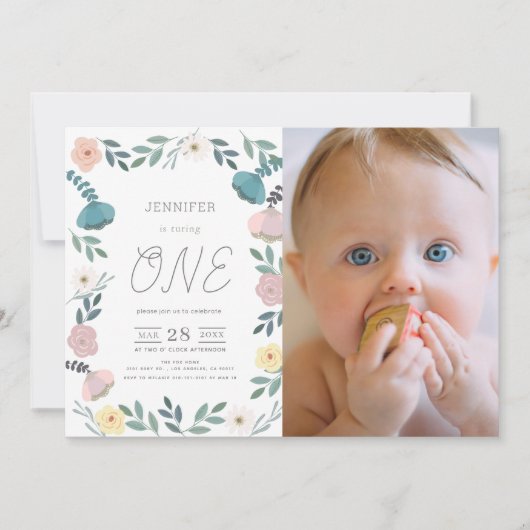 Bloementuin Witte GIrl Foto 1e verjaardag Kaart (Voorkant)