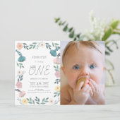 Bloementuin Witte GIrl Foto 1e verjaardag Kaart (Staand voorkant)