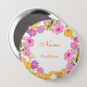 Bloementuin witte naam ronde button 4,0 cm (Voorkant /achterkant)