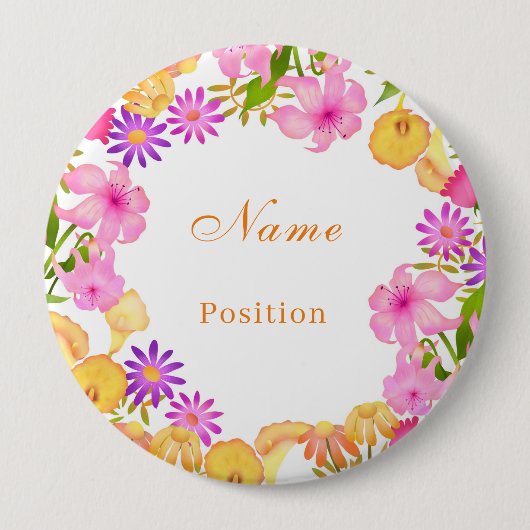 Bloementuin witte naam ronde button 4,0 cm (Voorkant)